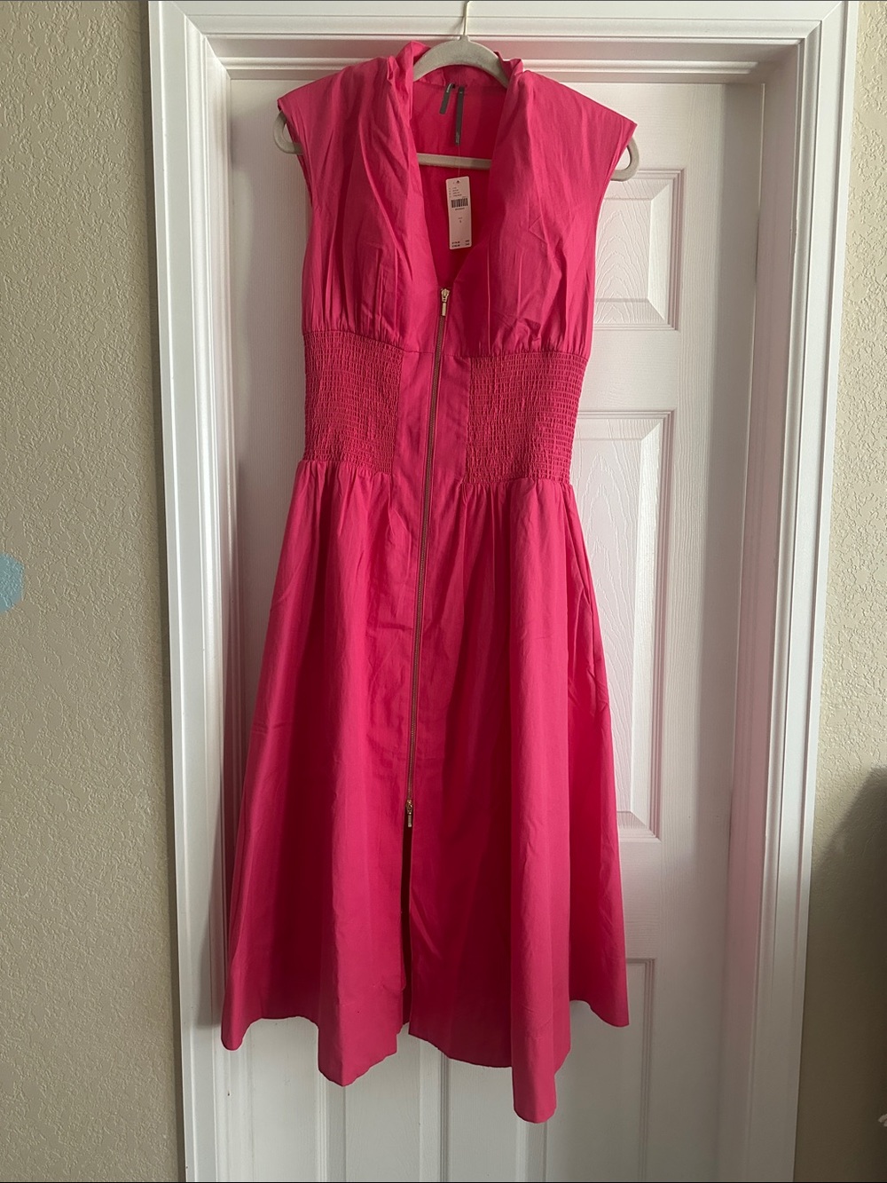 Anthropologie Fuchsia Zip-Front Midi Dress